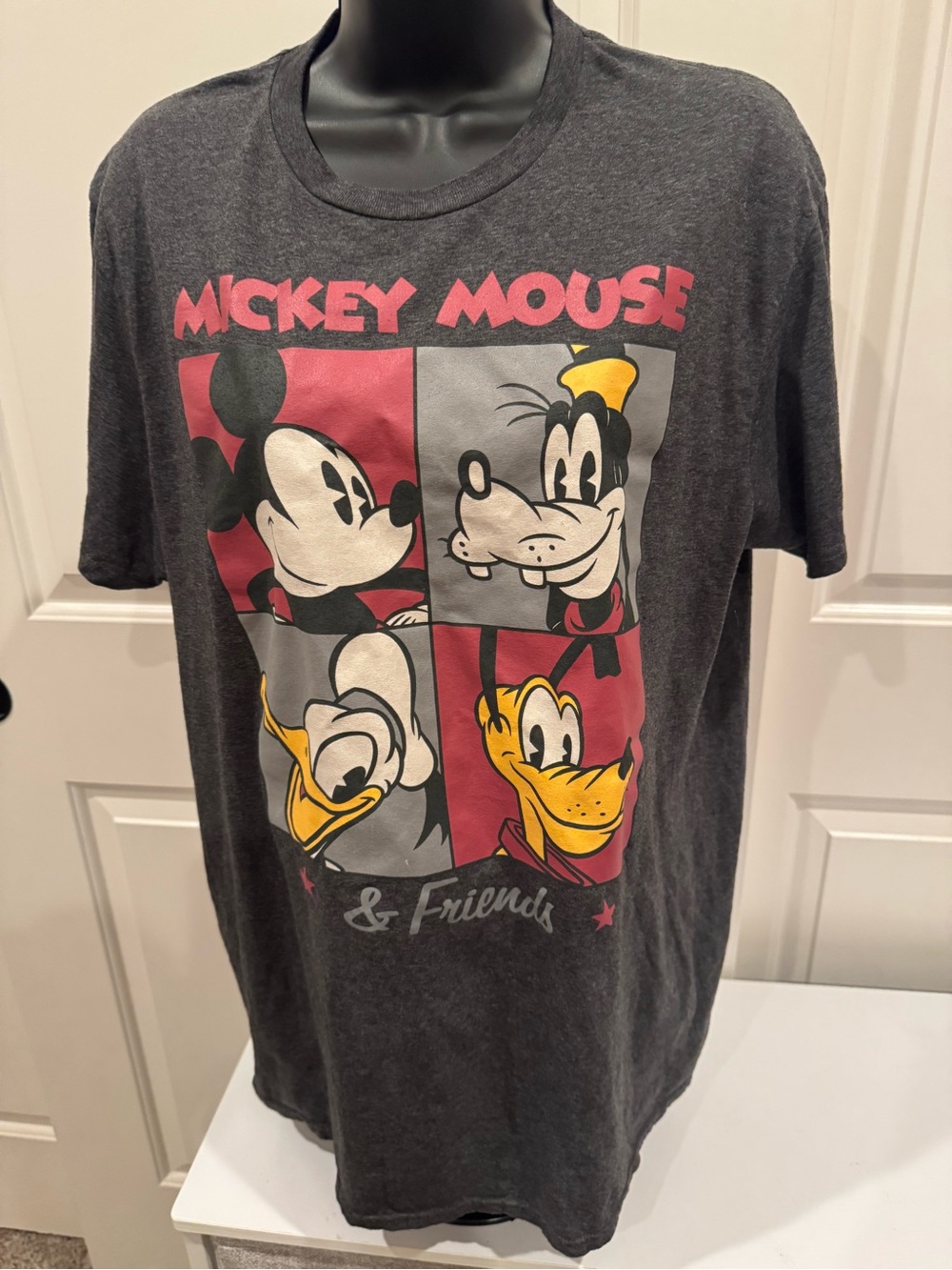 Disney Charcoal Mickey & Friends Short Sleeve Tee with Red and Yellow Graphic